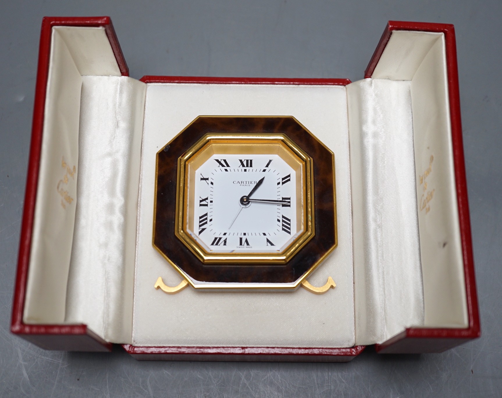 A Must de Cartier travelling clock, 7cm, in original case